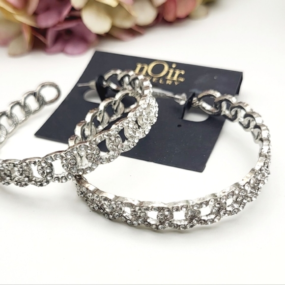NWT nOir Jewelry large silver plated hoops inlaid rhinestones post earrings $128 - Picture 8 of 14